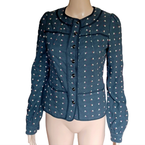 See By Chloe Womens Crop Button Down Jacket Black Geometric Embroidered Size 4 - Picture 2 of 9